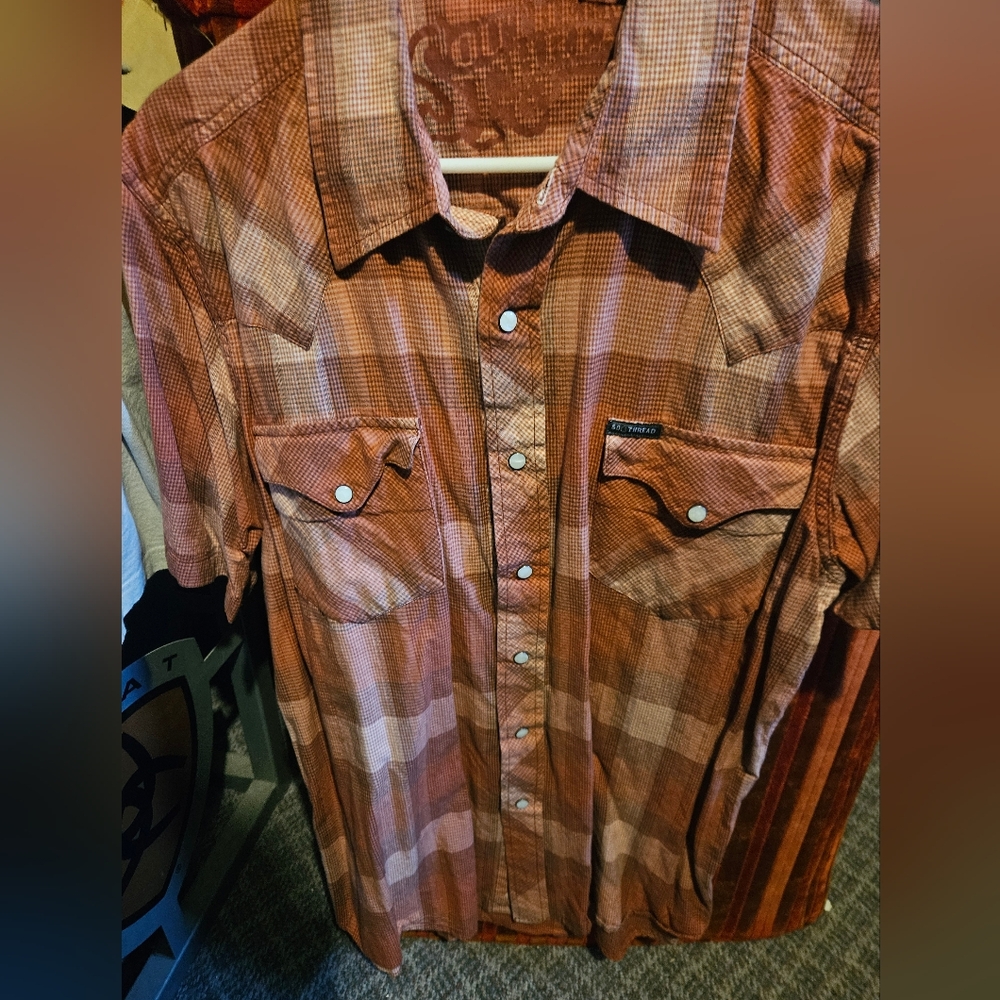 Men's Western Short Sleeve Plaid Pearl Snap